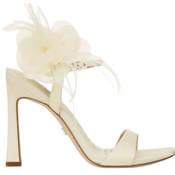 SAM EDELMAN 9Leana Ankle Strap Sandal Feathered Floral square toe Slip on Heels - Picture 6 of 8